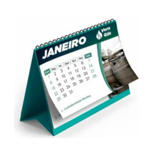 Calendário de Mesa com Wire-O | 17x20cm | 6 Lâminas - 4/4 Couchê 250g 17x20cm 4/4 Verniz total frente Wire-o 