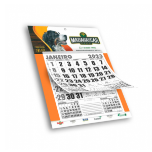 Calendário de Parede | 22x30cm | 12 Lâminas 1/0 Couchê 250g 22x30cm 4/0 Verniz total frente Furo 12 folhas preto & branco